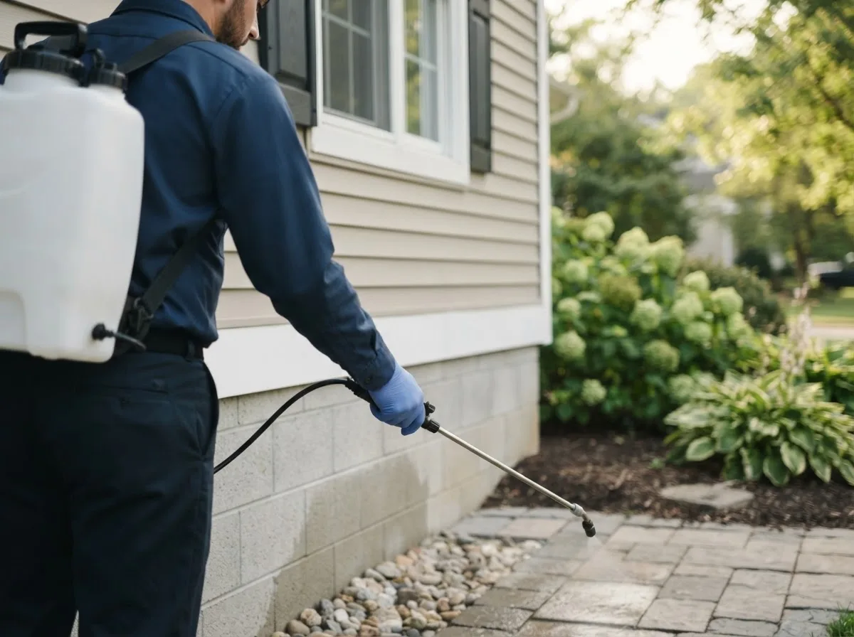 Pest control technician inspecting a home in Speonk, NY
